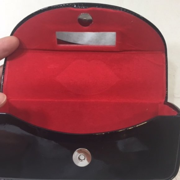 Lulu Guinness Designer 👓Eyeglasses👓 Hard Shell Case w/Mirror Black Shiny - Picture 4 of 11